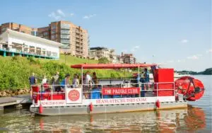 Pontoon paddle boat party cruise in Richmond, VA. Paddle Club RVA by Sea Suite Cruises RVA.