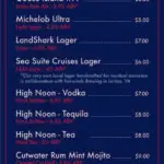 Paddle Club Alcohol Menu - Sea Suite Cruises. Drinks - Beers, Cocktails, & Seltzers.