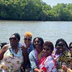 Group photo on a birthday party boat rental in Richmond Virginia.