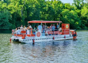 Pontoon paddle boat party cruise in Richmond, VA. Paddle Club RVA by Sea Suite Cruises RVA.