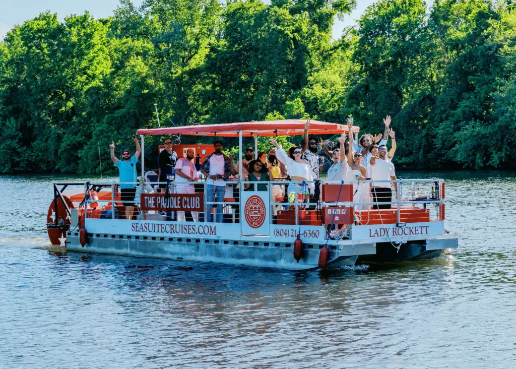 Pontoon Party Boat cruise in Richmond, VA. Paddle Club RVA by Sea Suite Cruises RVA.