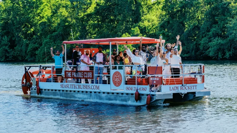 Pontoon Party Boat cruise in Richmond, VA. Paddle Club RVA by Sea Suite Cruises RVA.